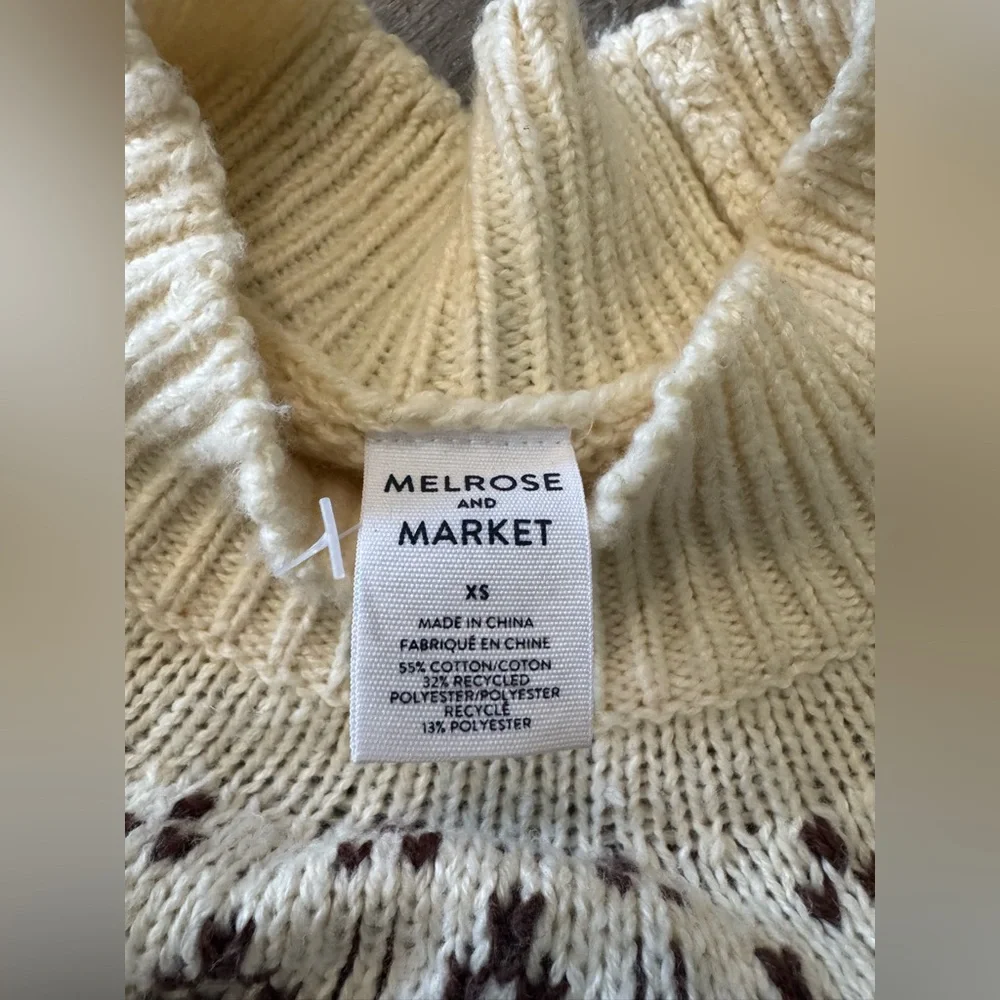 Melrose and Market Cream and Brown Patterned Sweater